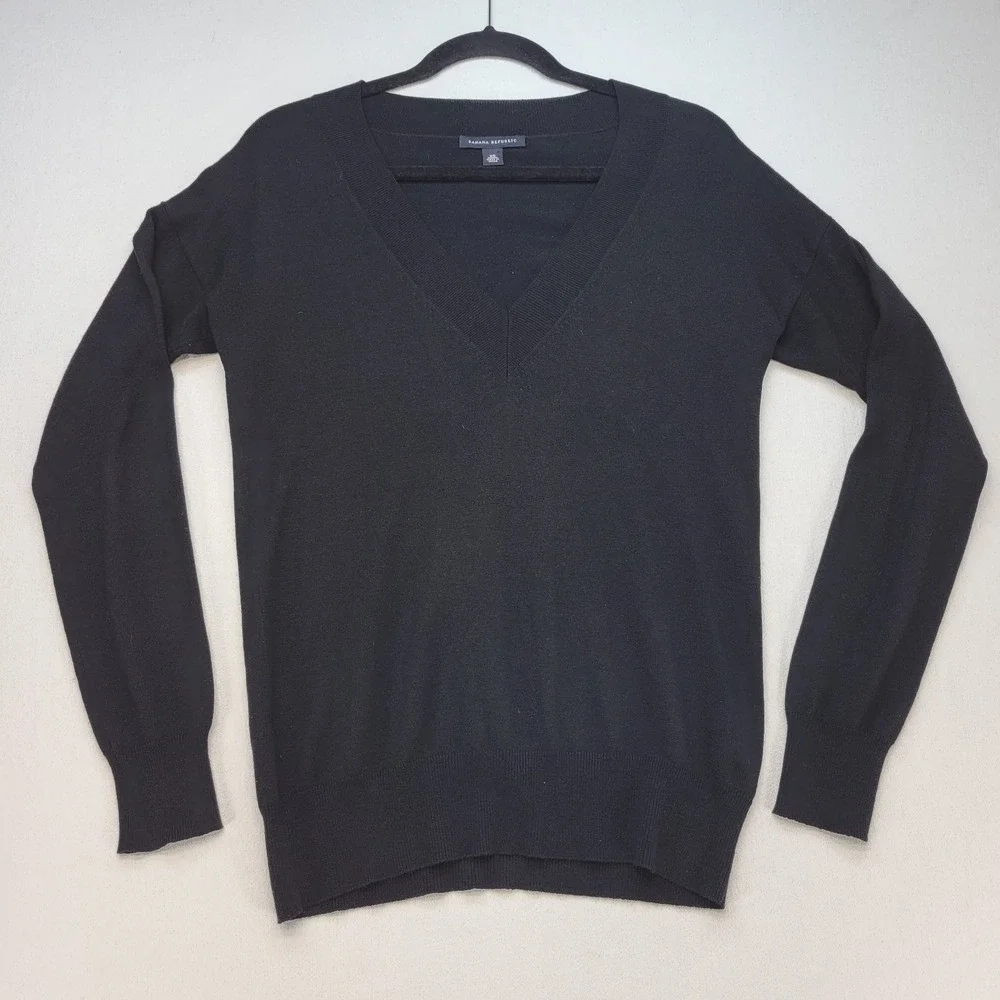 VTG Banana Republic Sweater Mens XS Black Wool‎ Cashmere Silk Blend